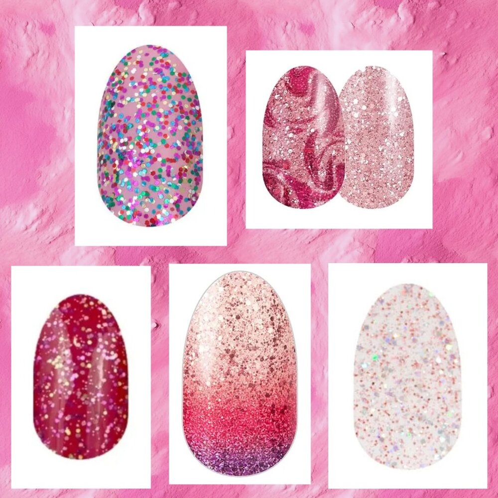 Valentine’s Glitter Bundle: (x5 Sets) Pink Glitter Mixed Mani Nail Polish Strips
